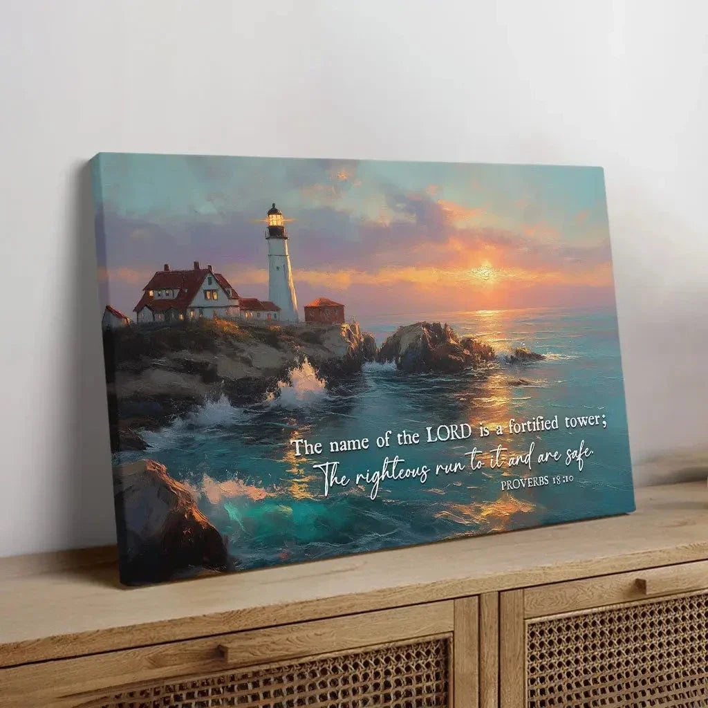 the name of the lord is a fortified tower proverbs 18 10 wall art canvas (Landscape) (view 3)