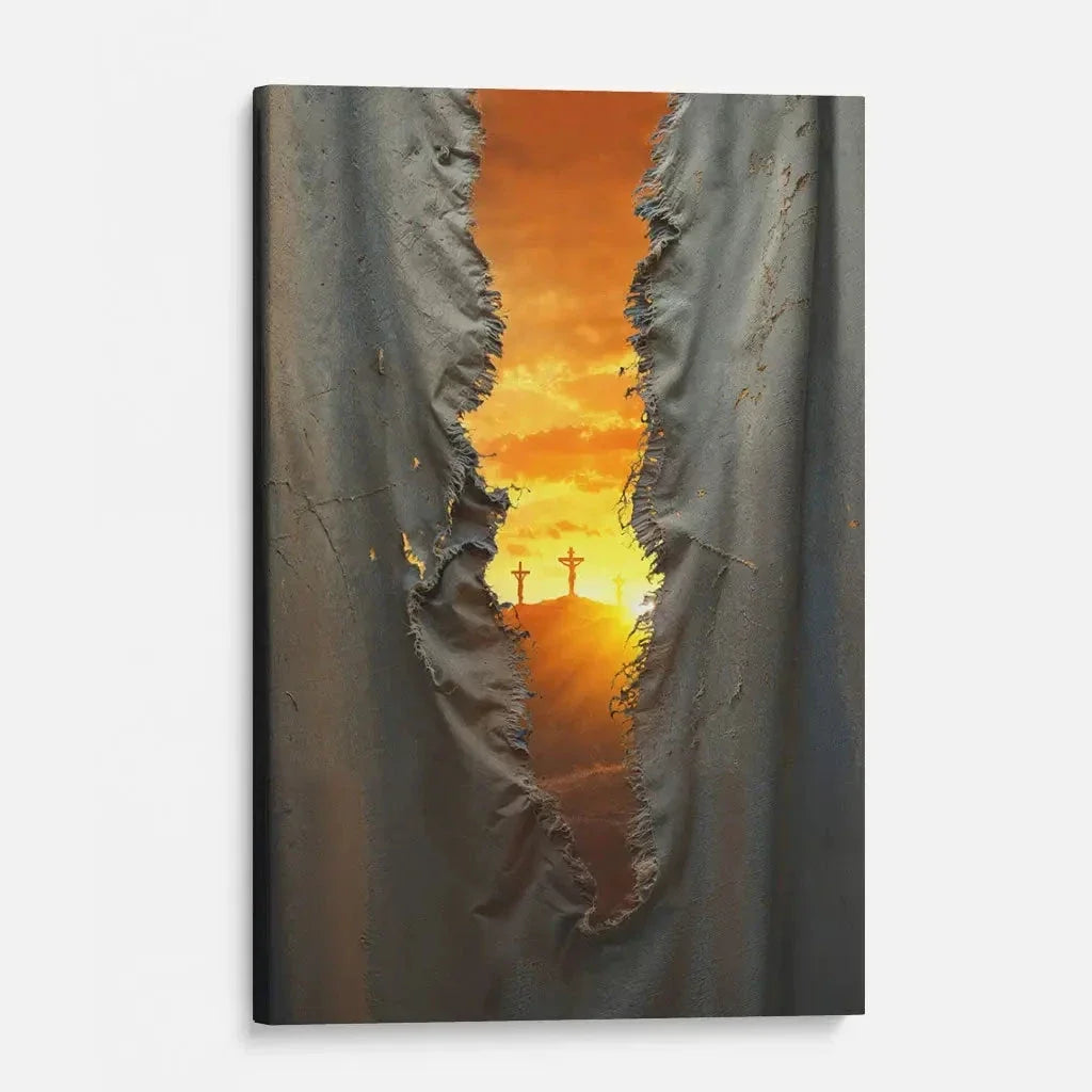 the veil was torn at jesus crucifixion christian wall art canvas (Landscape) (view 6)