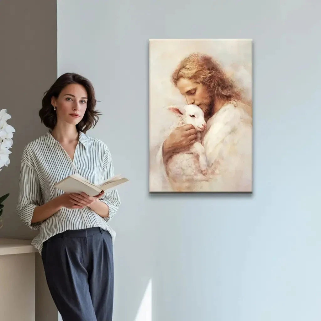 the good shepherd jesus with lamb wall art canvas (view 4)