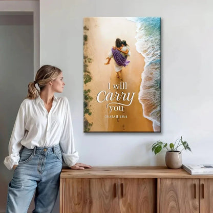 i will carry you jesus carrying a woman isaiah 46 4 christian canvas wall art (view 6)