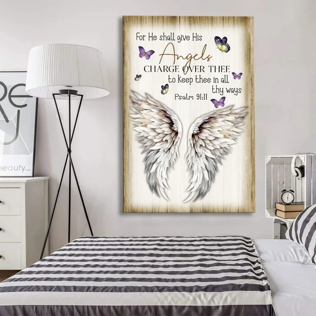 psalm 91 11 kjv wall art canvas for he shall give his angels charge over thee (Landscape) (view 4)