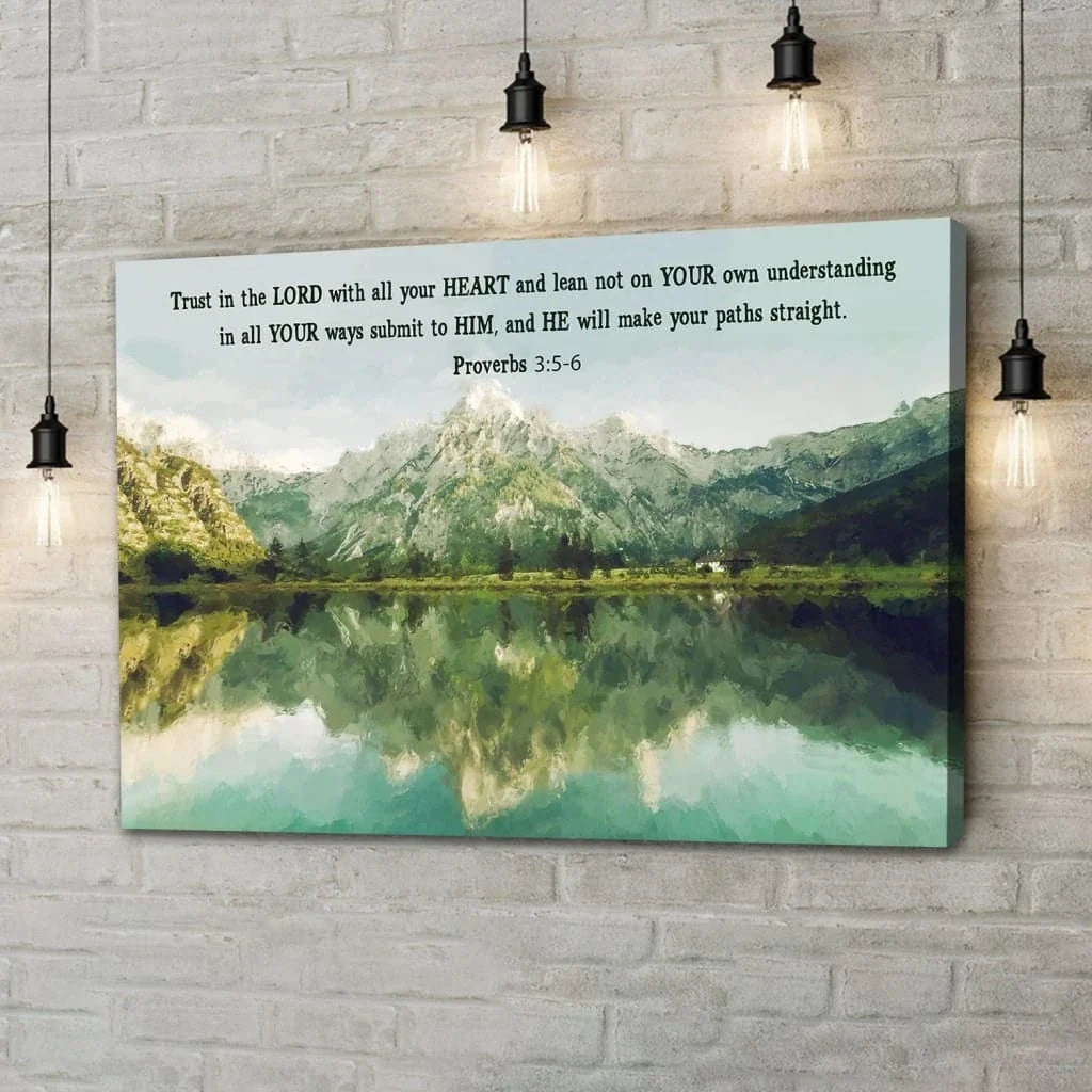proverbs 3 5 6 trust in the lord with all your heart mountain lake christian wall art canvas (Landscape) (view 7)