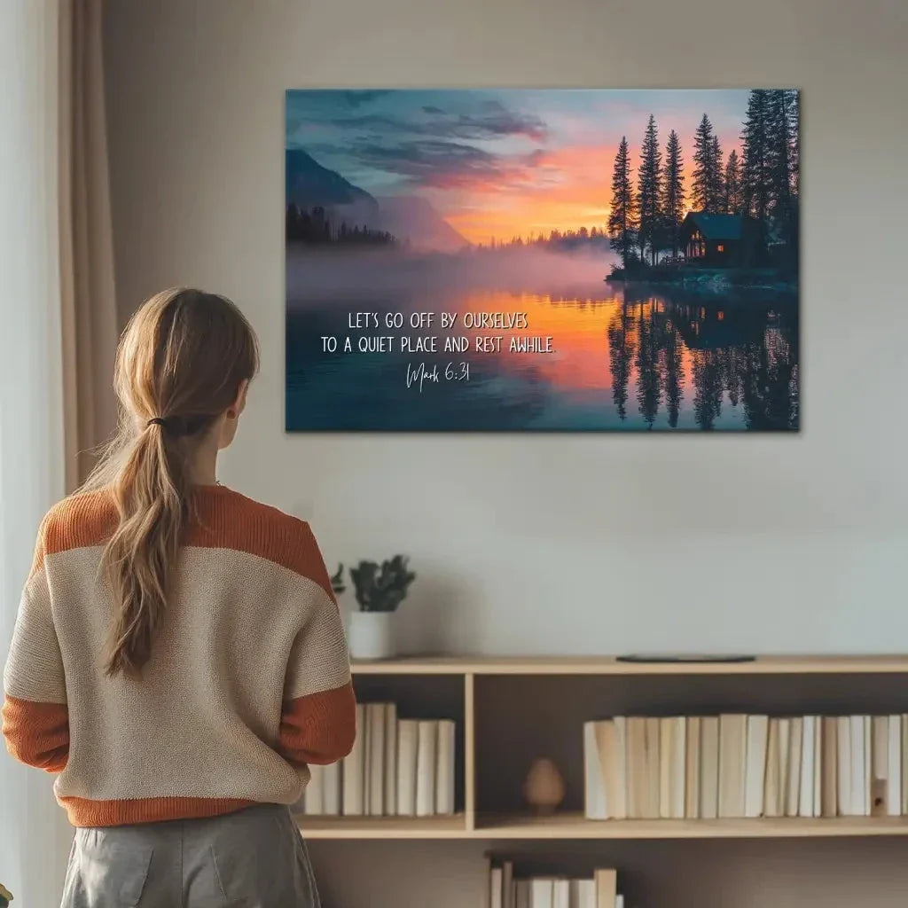 let s go off by ourselves to a quiet place and rest awhile mark 6 31 wall art canvas (Landscape) (view 4)