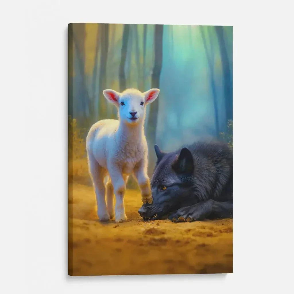 lamb stepping on wolf christian wall art canvas (view 5)