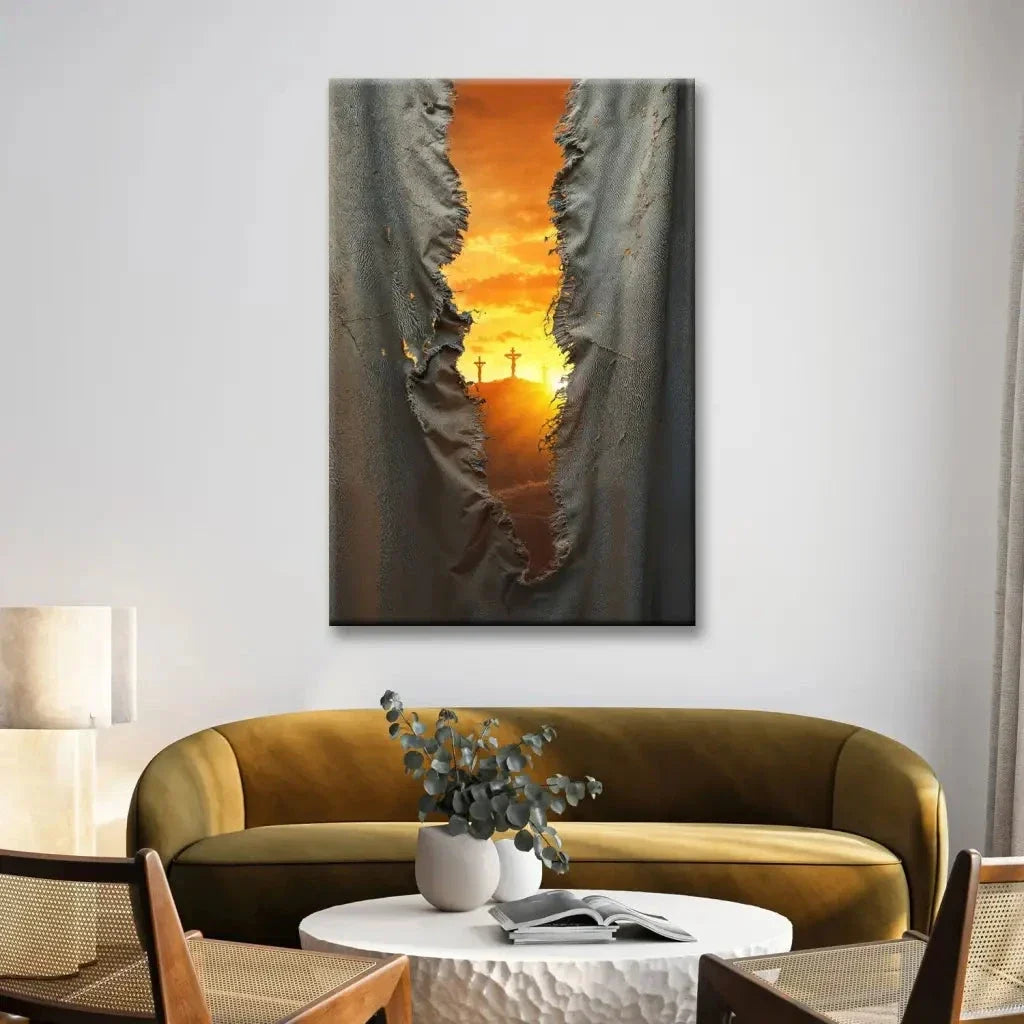 the veil was torn at jesus crucifixion christian wall art canvas (Landscape) (view 8)