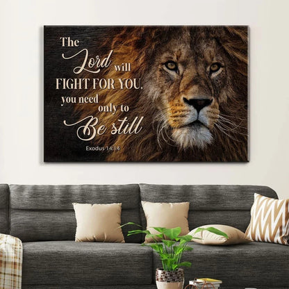 lion of judah exodus 14 14 the lord will fight for you wall art christian canvas print (Landscape) (view 4)