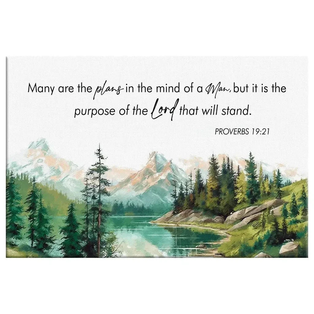 many are the plans proverbs 19 21 bible verse wall art canvas (Landscape) (view 6)