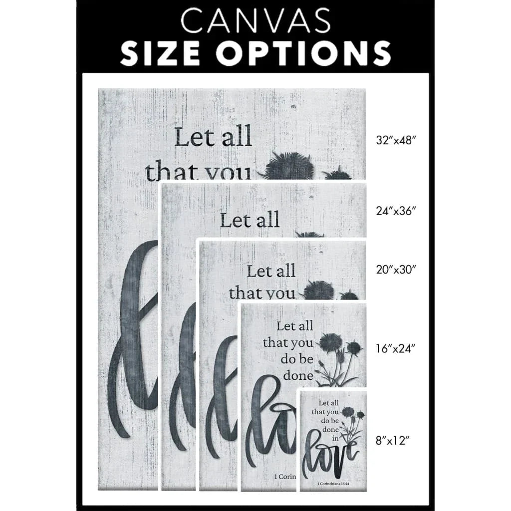 bible verse wall art let all that you do be done in love canvas with wildflowers (view 3)