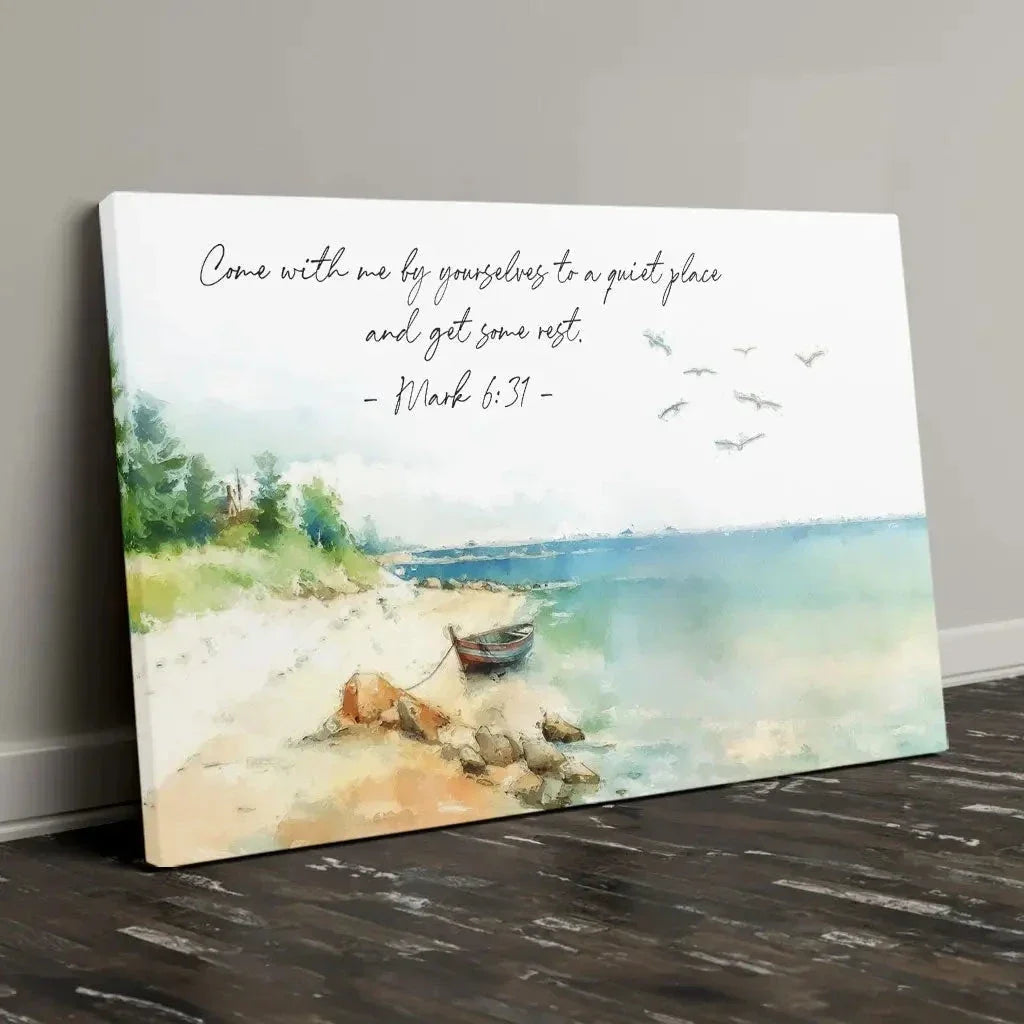 mark 6 31 come with me by yourselves to a quiet place wall art canvas (Landscape) (view 5)