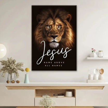 jesus name above all names lion of judah picture wall art canvas (Landscape) (view 6)