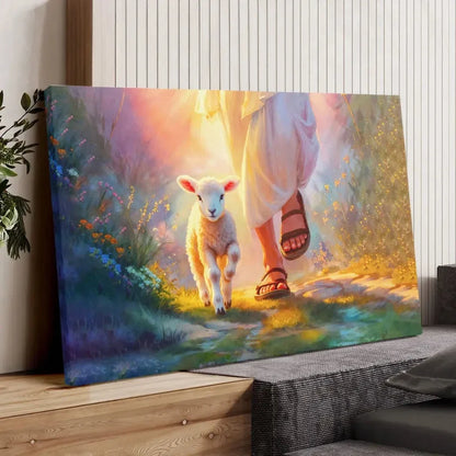 jesus walking with lamb wall art canvas (Landscape) (view 6)