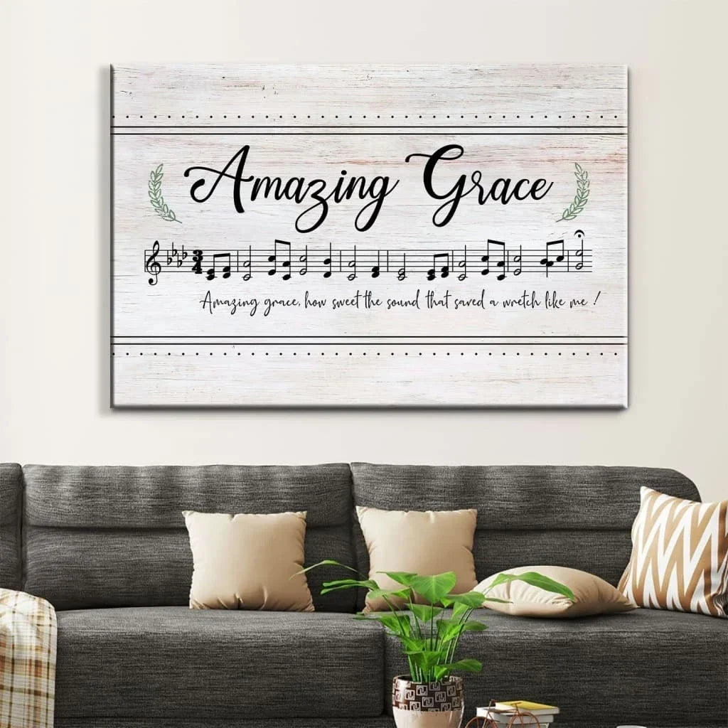 christian wall art amazing grace how sweet the sound sheet music christian song lyrics canvas art (Landscape) (view 3)