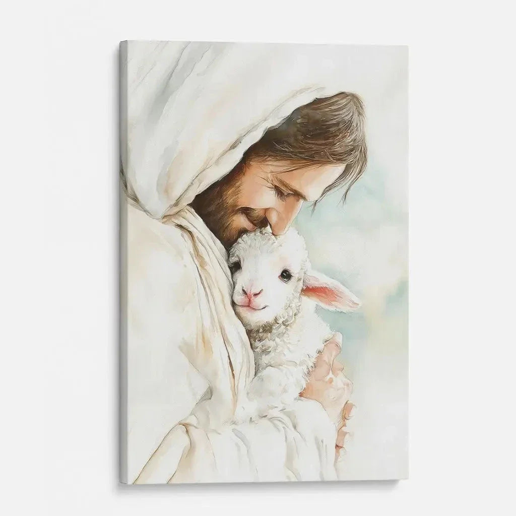 jesus holding the lost lamb good shepherd christian wall art canvas (view 5)