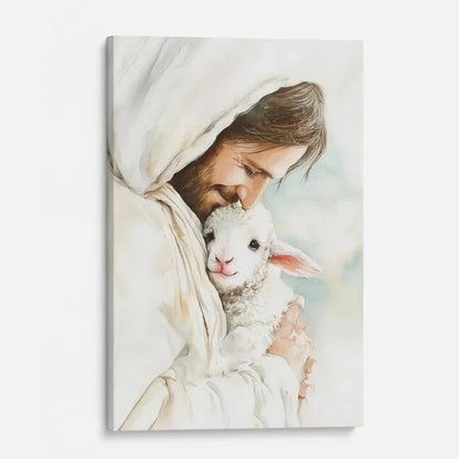 jesus holding the lost lamb good shepherd christian wall art canvas (view 5)
