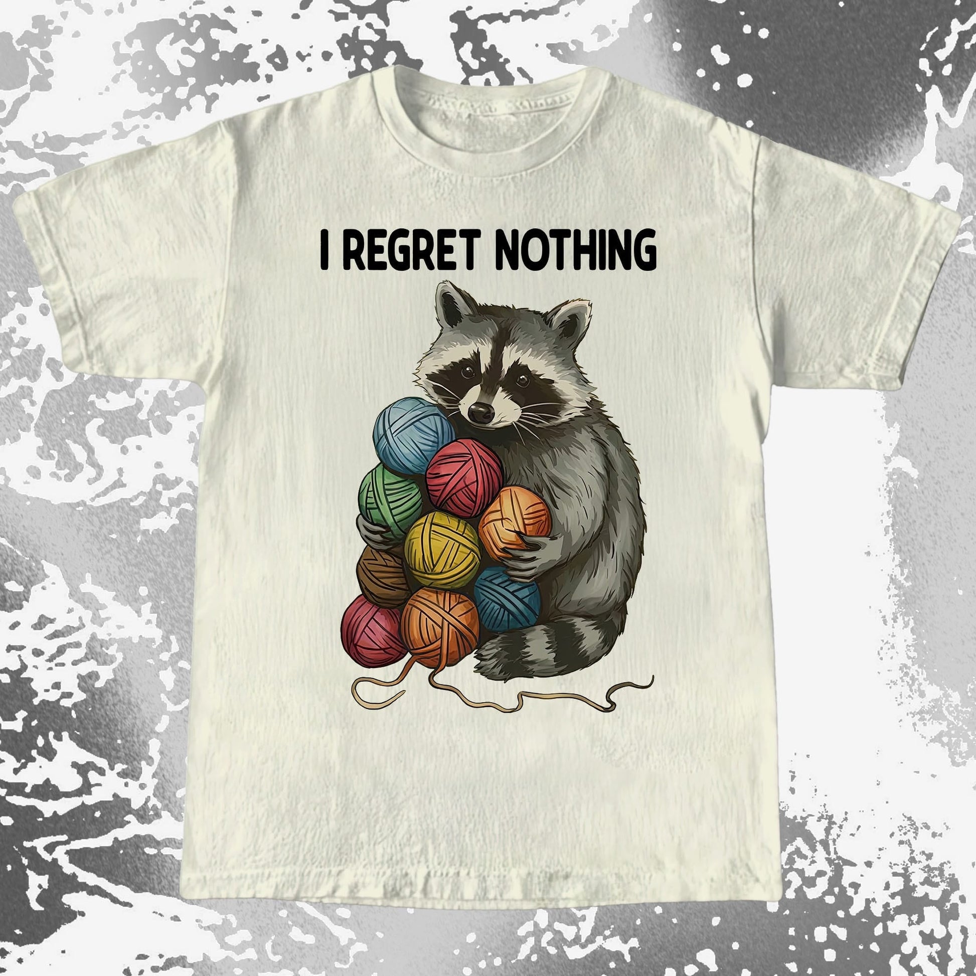 I Regret Nothing Raccoon Yarn Shirt, funny meme tee gift (view 3)