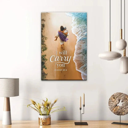 i will carry you jesus carrying a woman isaiah 46 4 christian canvas wall art (view 7)
