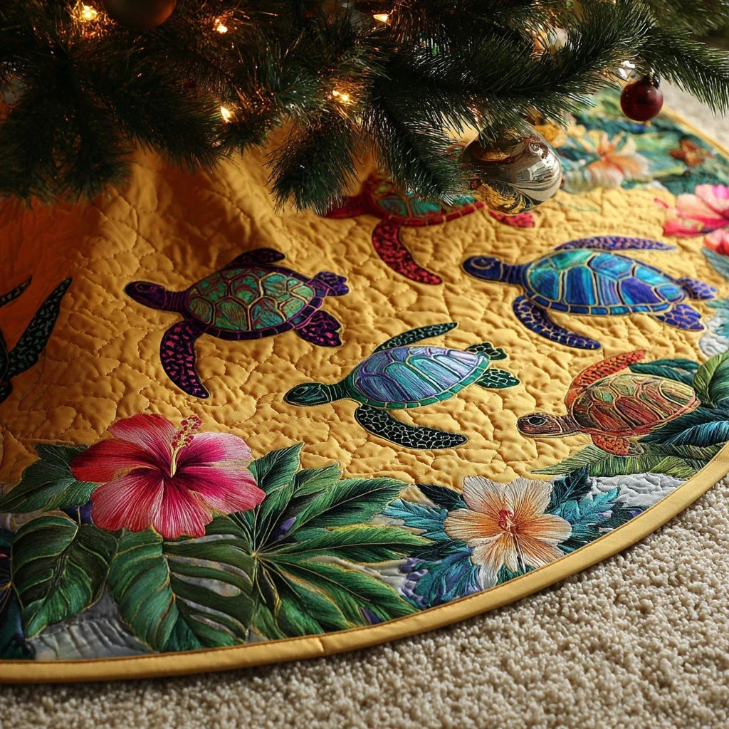 Island Bloom Christmas Quilted Tree Skirt