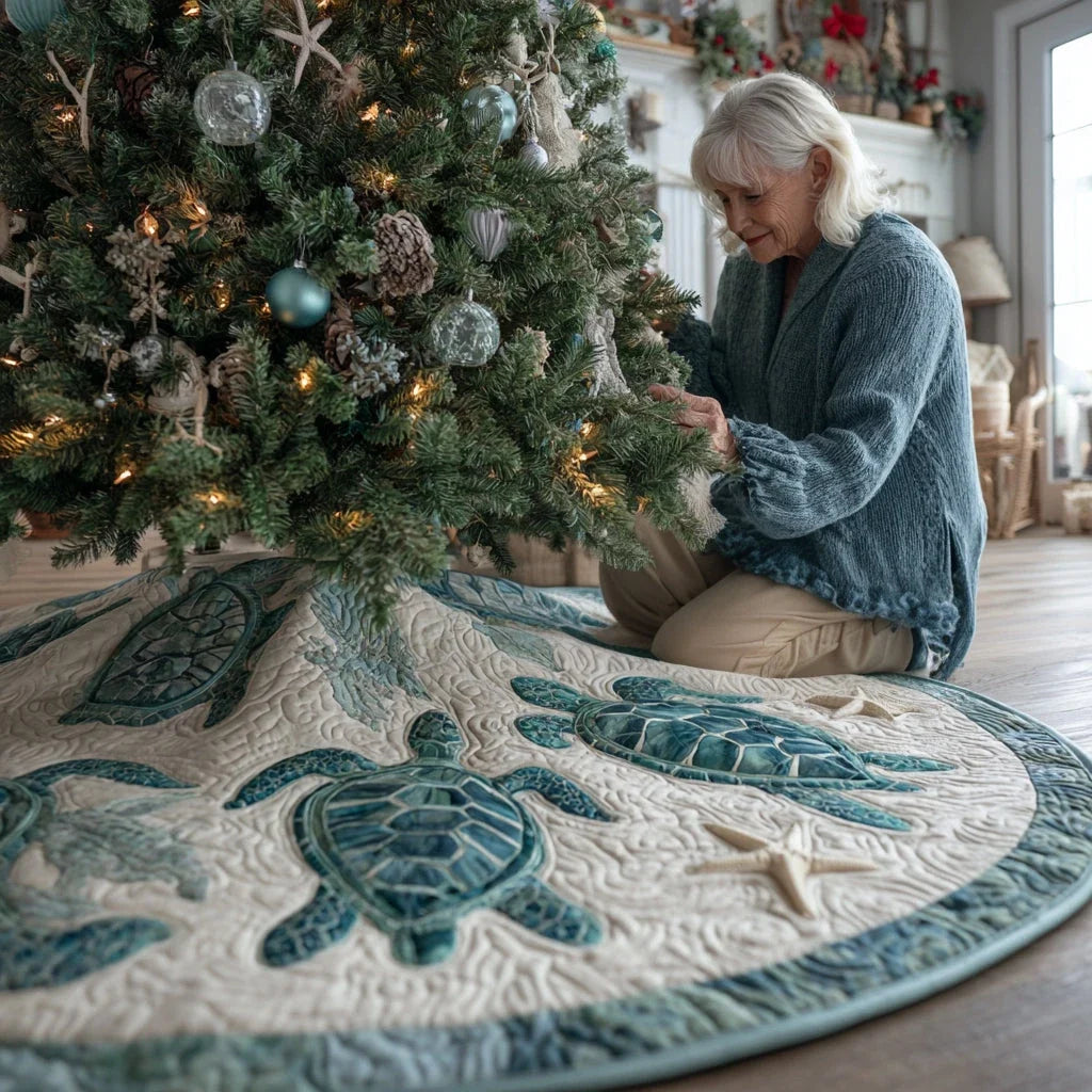 Island Wanderer Turtle Christmas Quilted Tree Skirt