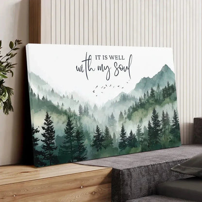 it is well with my soul mountain forest christian wall art canvas (Landscape) (view 3)