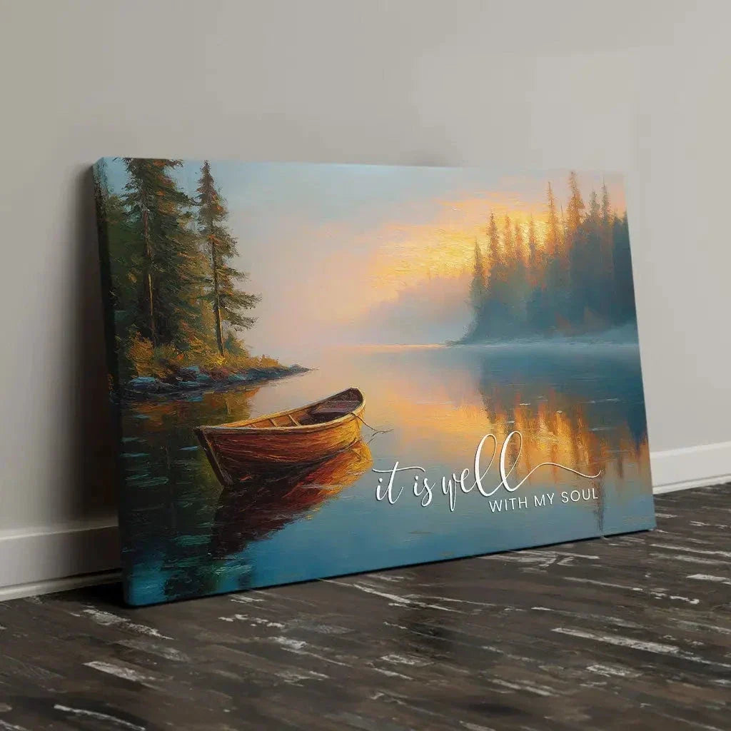 it is well with my soul tranquil lake sunrise christian wall art canvas (Landscape) (view 5)