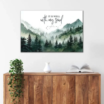 it is well with my soul mountain forest christian wall art canvas (Landscape) (view 4)