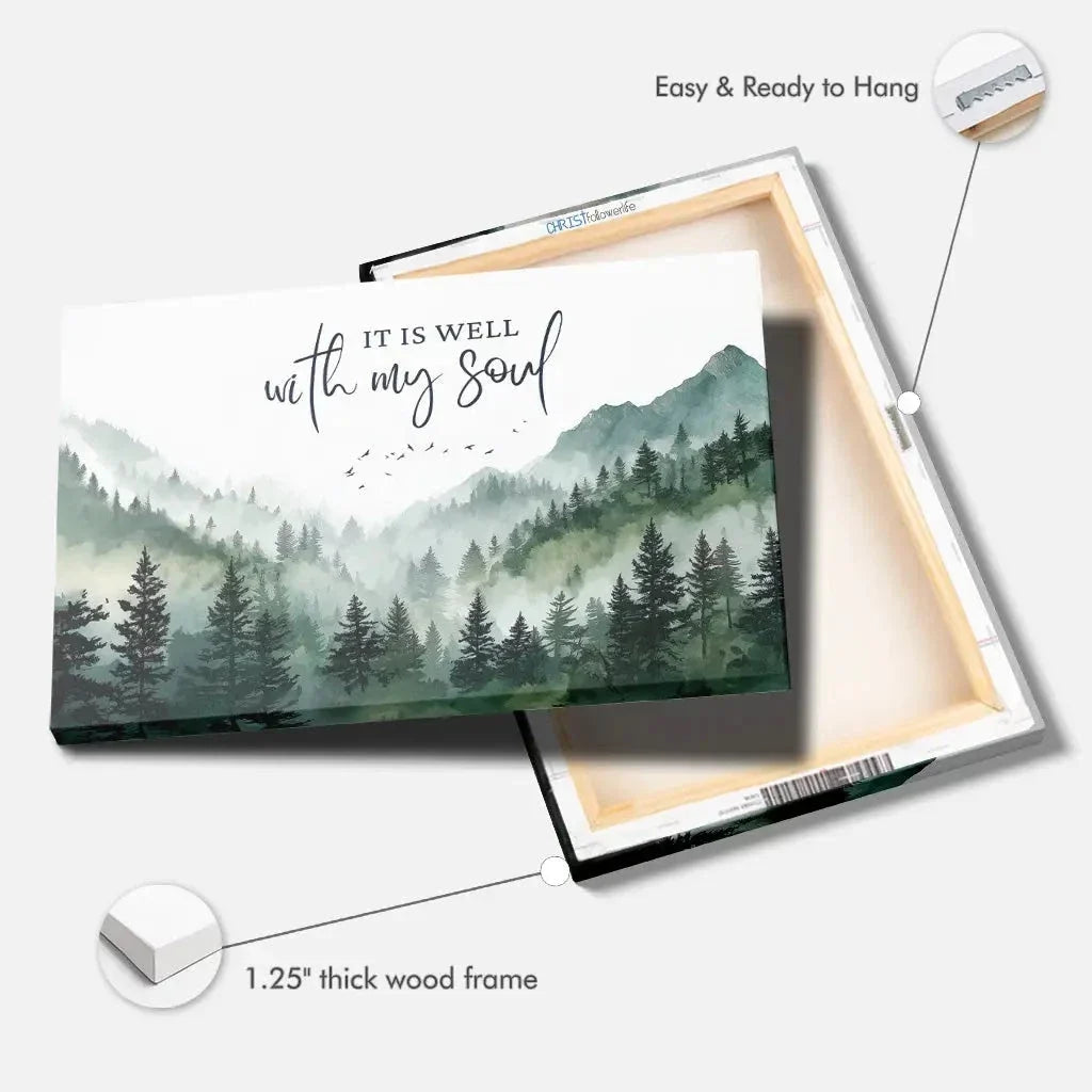 it is well with my soul mountain forest christian wall art canvas (Landscape) (view 5)