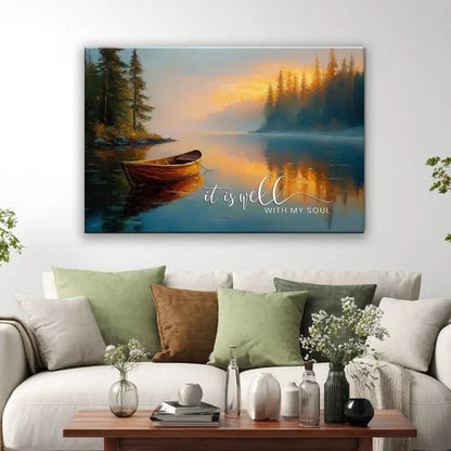it is well with my soul tranquil lake sunrise christian wall art canvas (Landscape) (view 7)