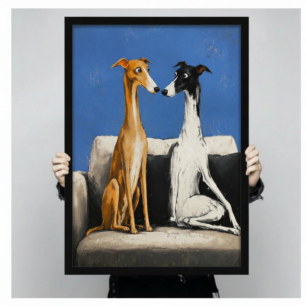 Two Greyhounds on Sofa Canvas Art Wall Art