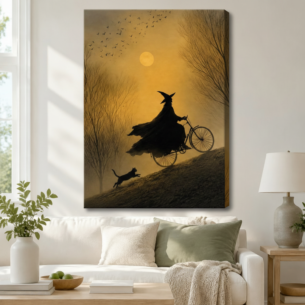 Witch Bicycle Moonrise Gothic Canvas Wall Art