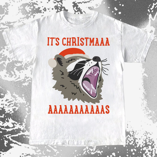 Raccoon Christmas Scream, funny meme tee gift