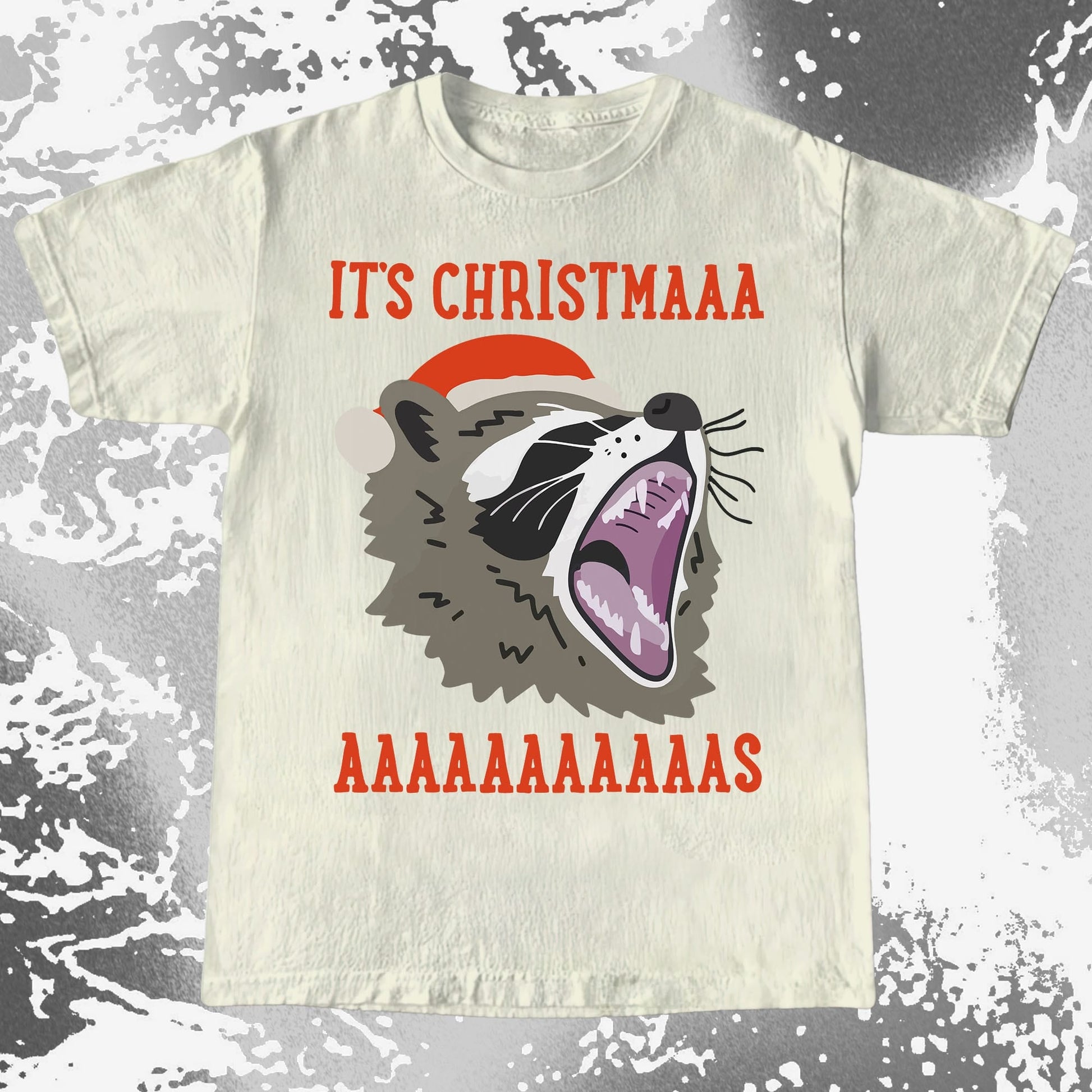 Raccoon Christmas Scream, funny meme tee gift (view 2)