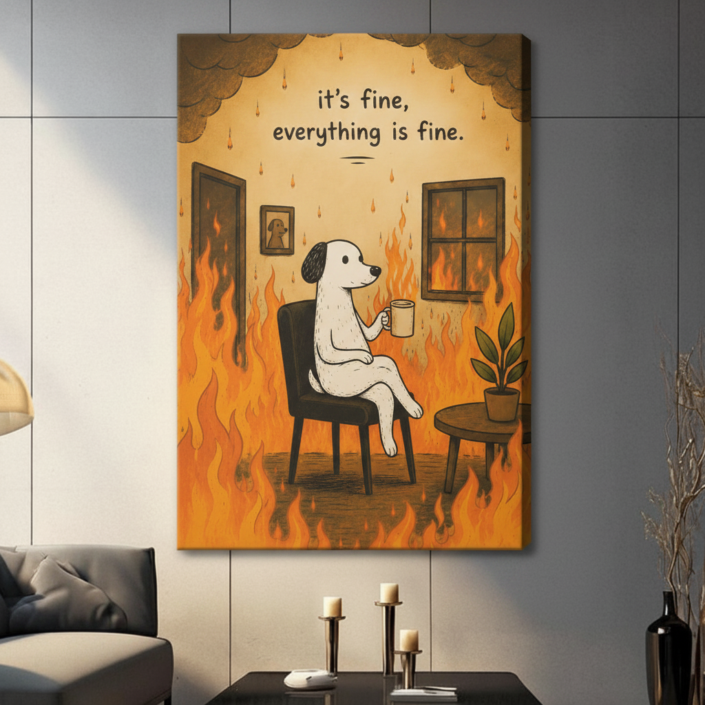 It's Fine Everything Is Fine Dog Meme Humor Canvas Art