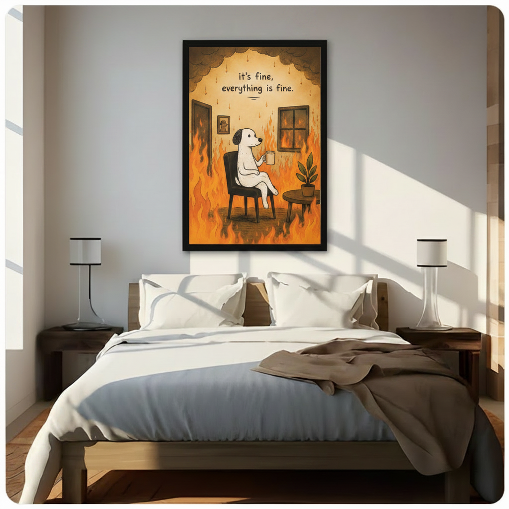 It's Fine Everything Is Fine Dog Meme Humor Canvas Art