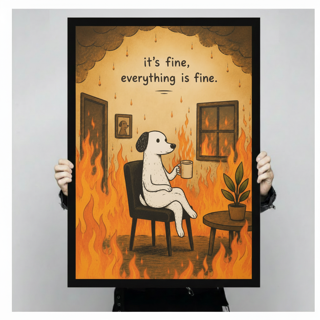 It's Fine Everything Is Fine Dog Meme Humor Canvas Art