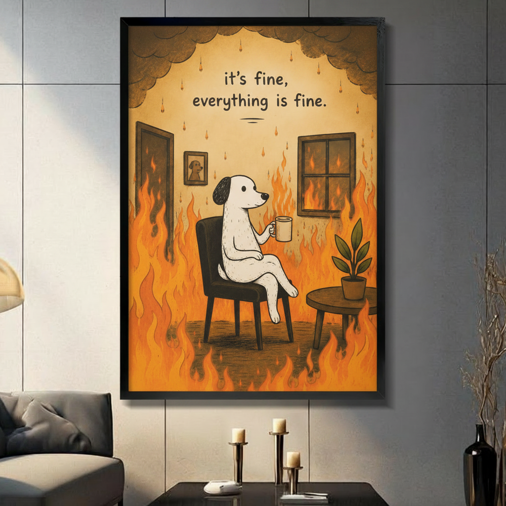 It's Fine Everything Is Fine Dog Meme Humor Canvas Art