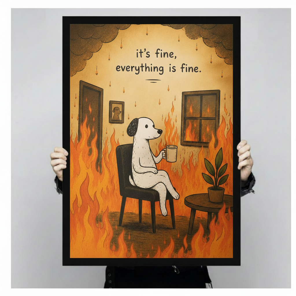 It's Fine Everything Is Fine Dog Meme Canvas Art