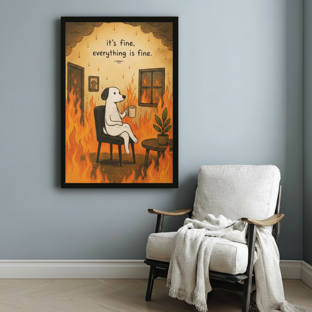 It's Fine Everything Is Fine Dog Meme Canvas Art