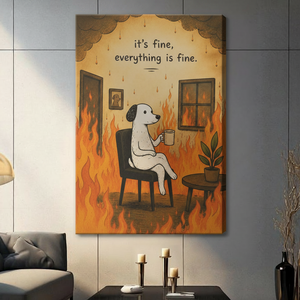 It's Fine Everything Is Fine Dog Meme Canvas Art