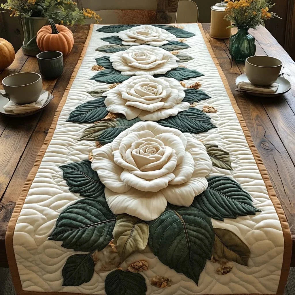 Ivory Roses Quilted Table Runner