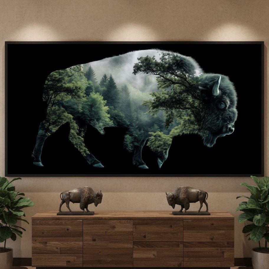 Bison Forest Spirit Silhouette Canvas Wall Art