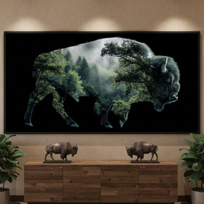 Bison Forest Spirit Silhouette Canvas Wall Art