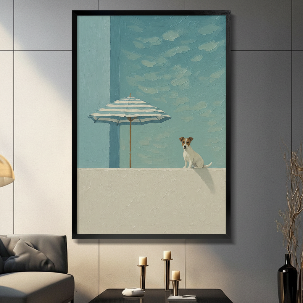 Minimalist Beach Dog Umbrella Canvas Wall Art