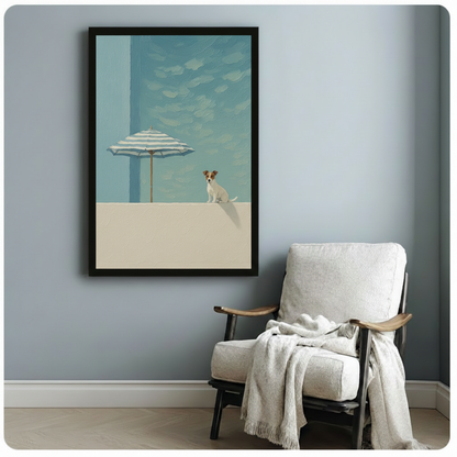 Minimalist Beach Dog Umbrella Canvas Wall Art