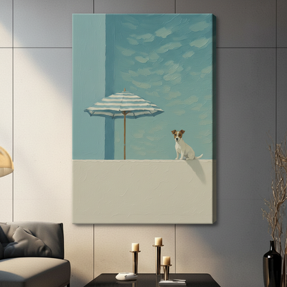 Minimalist Beach Dog Umbrella Canvas Wall Art