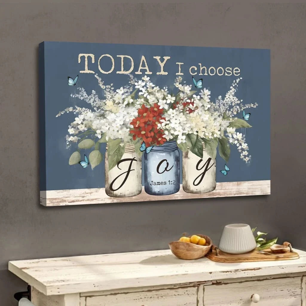 james 1 2 today i choose joy butterfly flower mason jar wall art canvas print (Landscape) (view 4)
