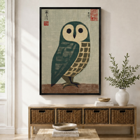 Japanese Barn Owl Woodblock Canvas Wall Art