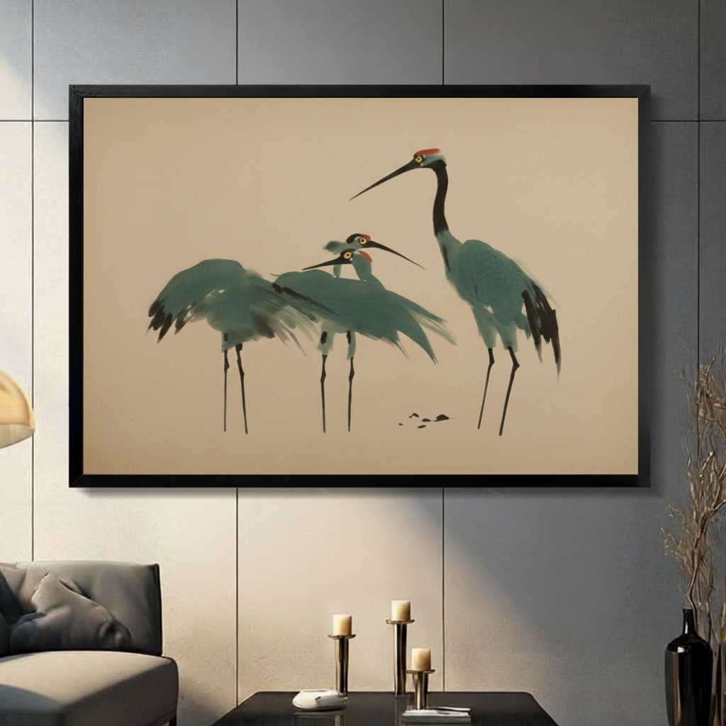 Chinese Ink Cranes Canvas Wall Art
