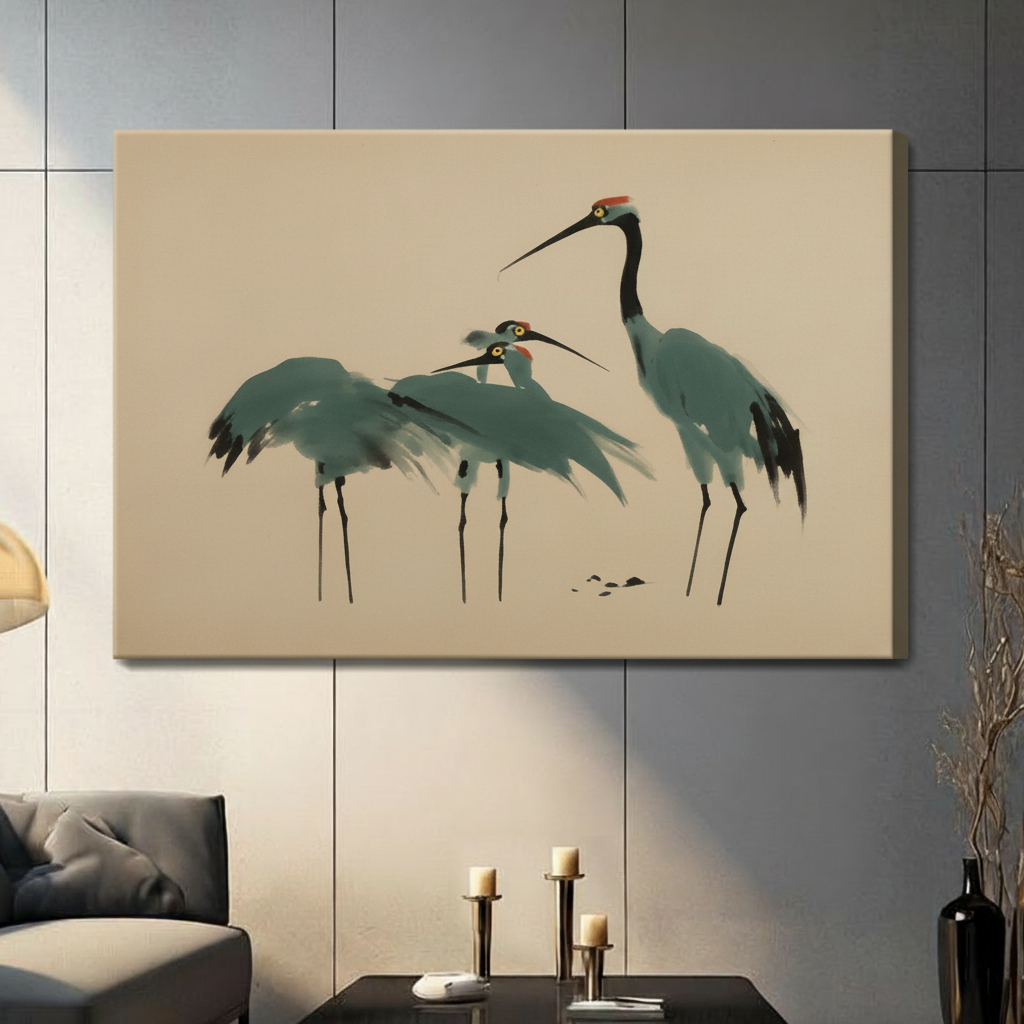Chinese Ink Cranes Canvas Wall Art