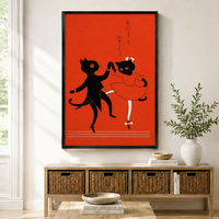 Japanese Retro Dancing Cats Canvas Wall Art