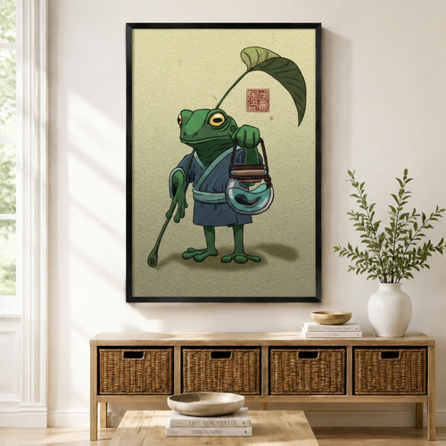 Japanese Frog Kimono Framed Canvas Wall Art